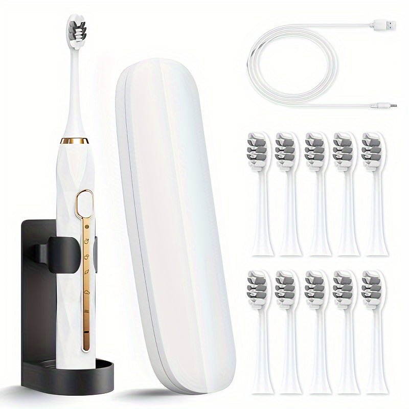 IPX8 Rechargeable Electric Toothbrush 10 Heads Travel Case - Blu Lotus Boutique