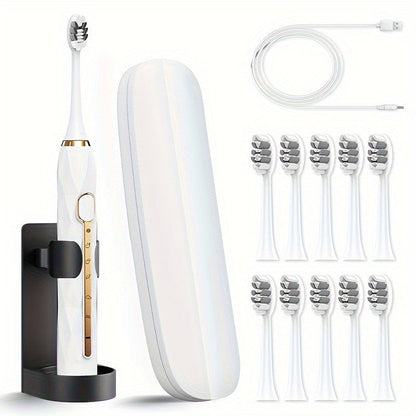 IPX8 Rechargeable Electric Toothbrush 10 Heads Travel Case - Blu Lotus Boutique
