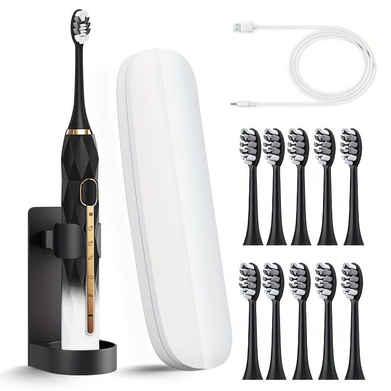 IPX8 Rechargeable Electric Toothbrush 10 Heads Travel Case - Blu Lotus Boutique