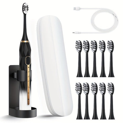 IPX8 Rechargeable Electric Toothbrush 10 Heads Travel Case - Blu Lotus Boutique