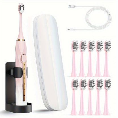 IPX8 Rechargeable Electric Toothbrush 10 Heads Travel Case - Blu Lotus Boutique