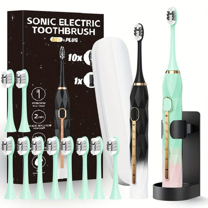 IPX8 Rechargeable Electric Toothbrush 10 Heads Travel Case - Blu Lotus Boutique