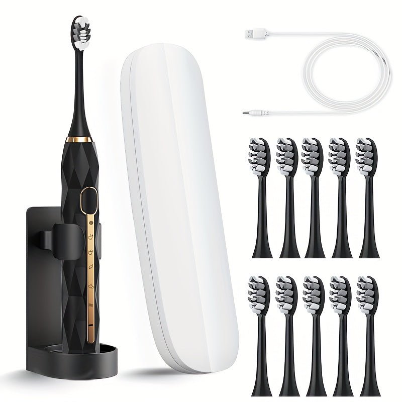 IPX8 Rechargeable Electric Toothbrush 10 Heads Travel Case - Blu Lotus Boutique