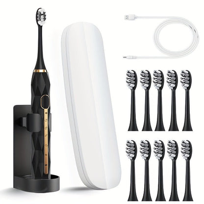 IPX8 Rechargeable Electric Toothbrush 10 Heads Travel Case - Blu Lotus Boutique