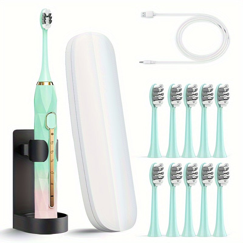 IPX8 Rechargeable Electric Toothbrush 10 Heads Travel Case - Blu Lotus Boutique