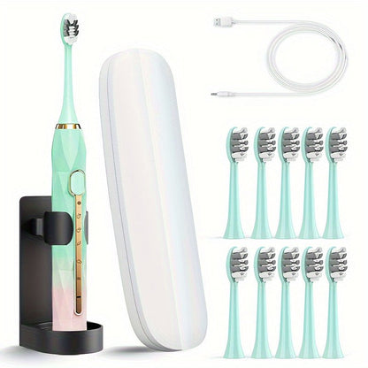 IPX8 Rechargeable Electric Toothbrush 10 Heads Travel Case - Blu Lotus Boutique