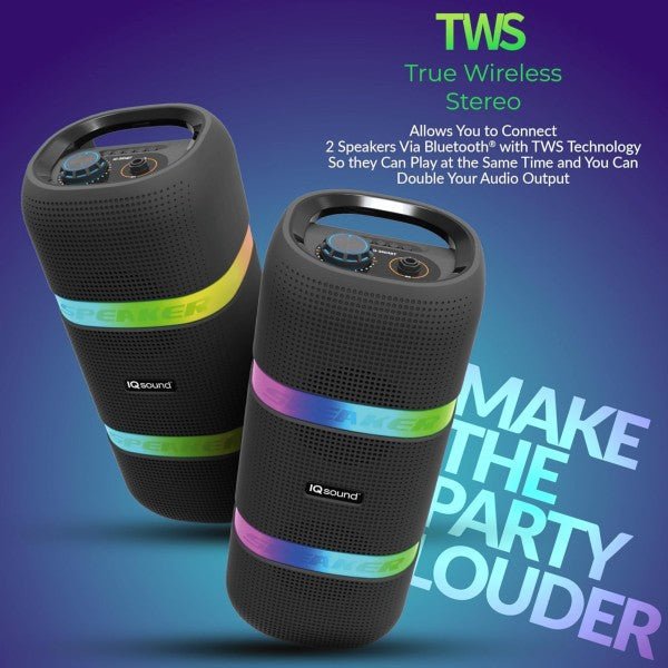 IQ Sound 2x4 - In Portable Bluetooth TWS LED Speaker - Blu Lotus Boutique