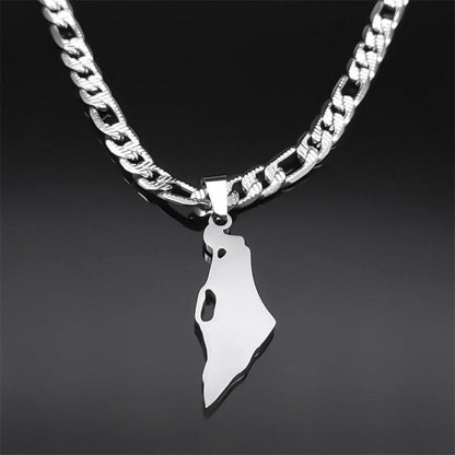 Israel Map Necklace with Hebrew Inscription - \"I h - Blu Lotus Boutique