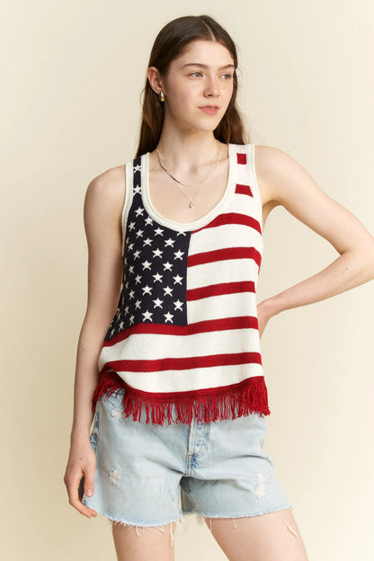 Jade By Jane American Flag Fringe Tank Top - Blu Lotus Boutique