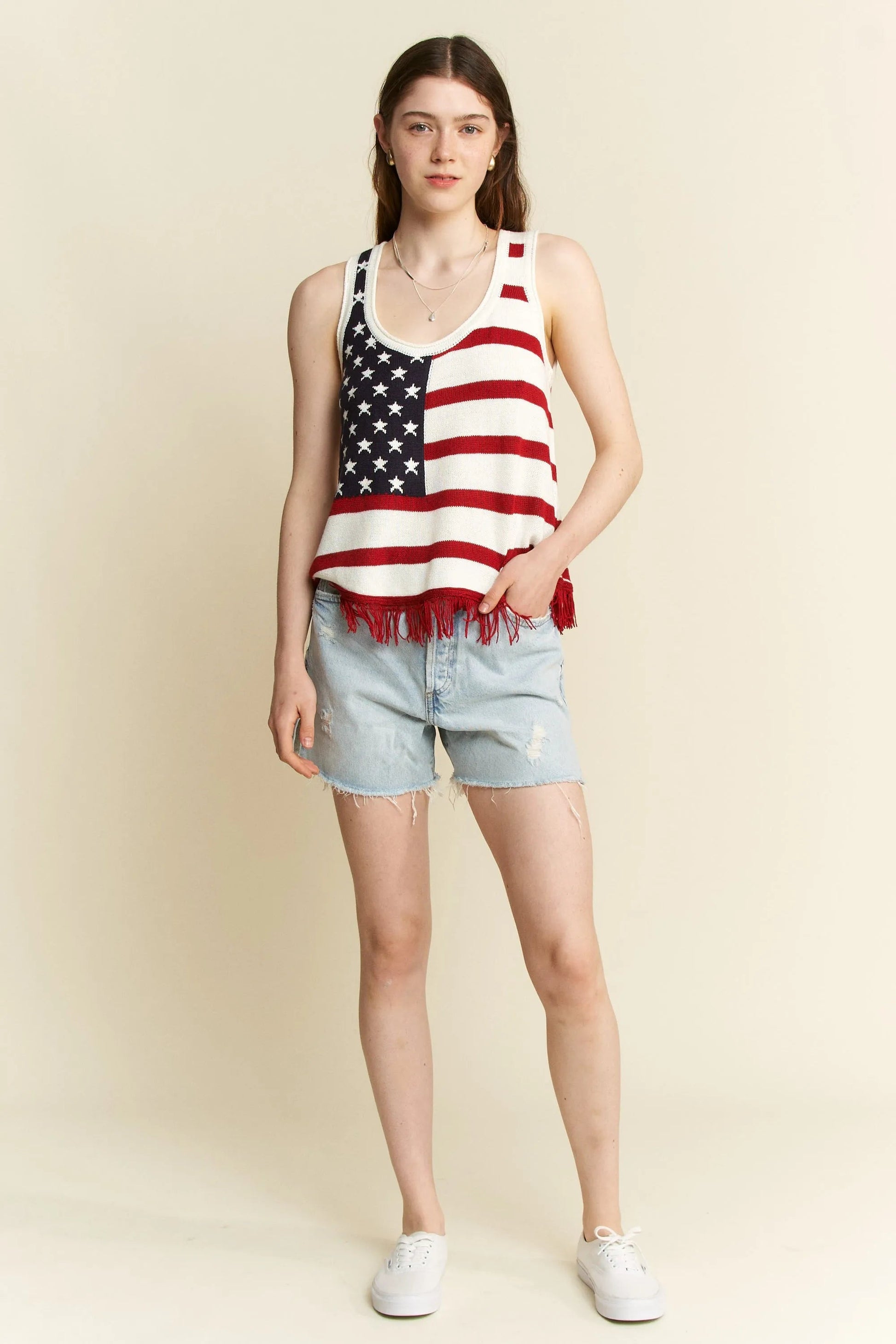 Jade By Jane American Flag Fringe Tank Top - Blu Lotus Boutique