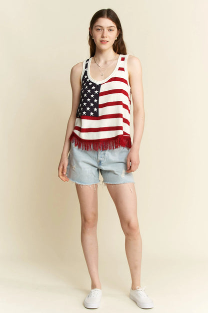 Jade By Jane American Flag Fringe Tank Top - Blu Lotus Boutique