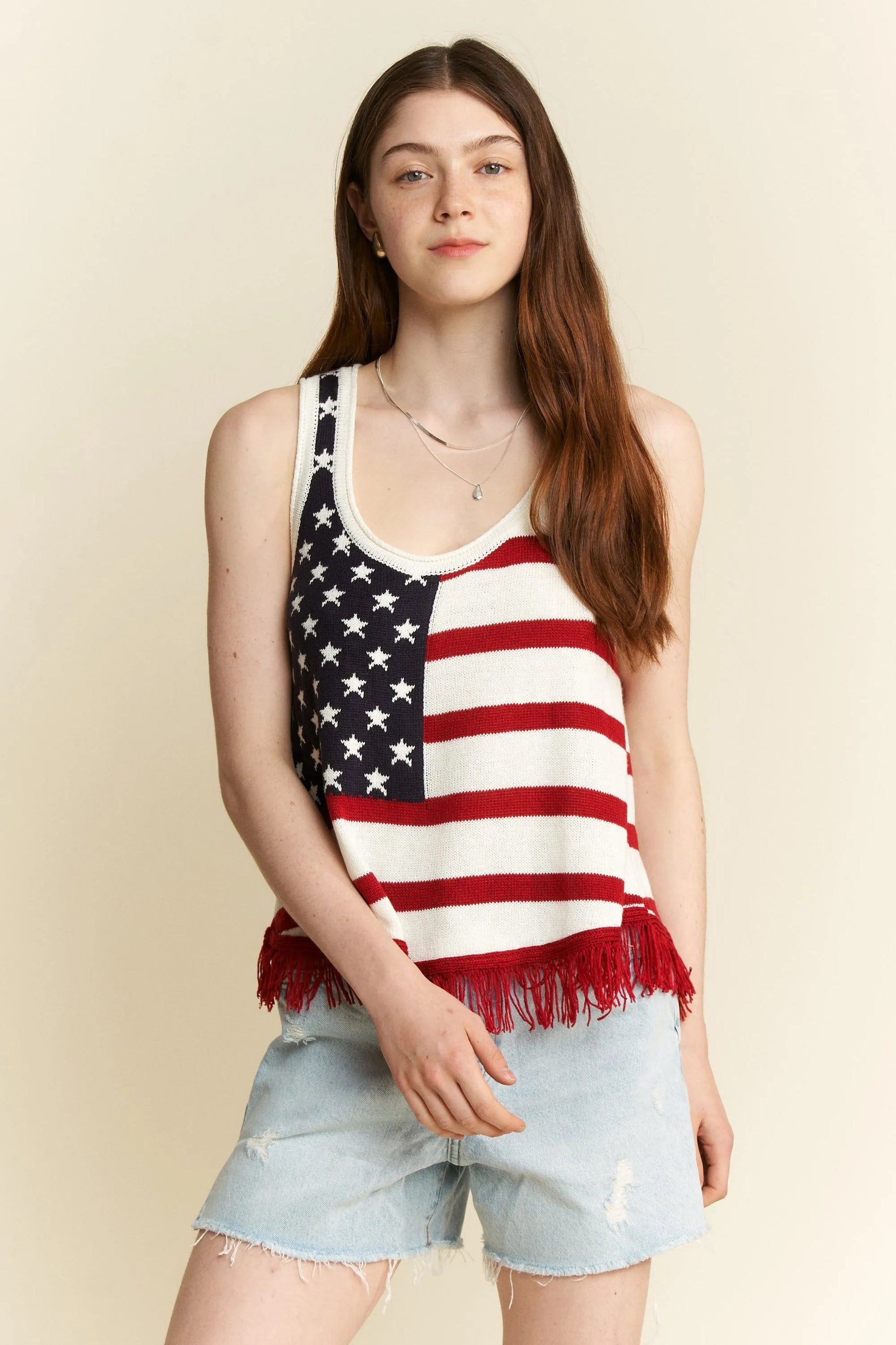 Jade By Jane American Flag Fringe Tank Top - Blu Lotus Boutique