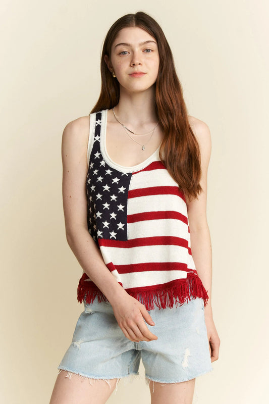 Jade By Jane American Flag Fringe Tank Top - Blu Lotus Boutique
