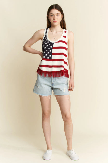 Jade By Jane American Flag Fringe Tank Top - Blu Lotus Boutique
