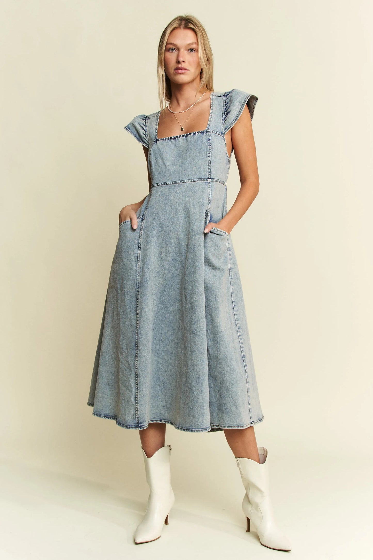 Jade By Jane Full Size Ruffled Denim Midi Dress Plus Size - Blu Lotus Boutique
