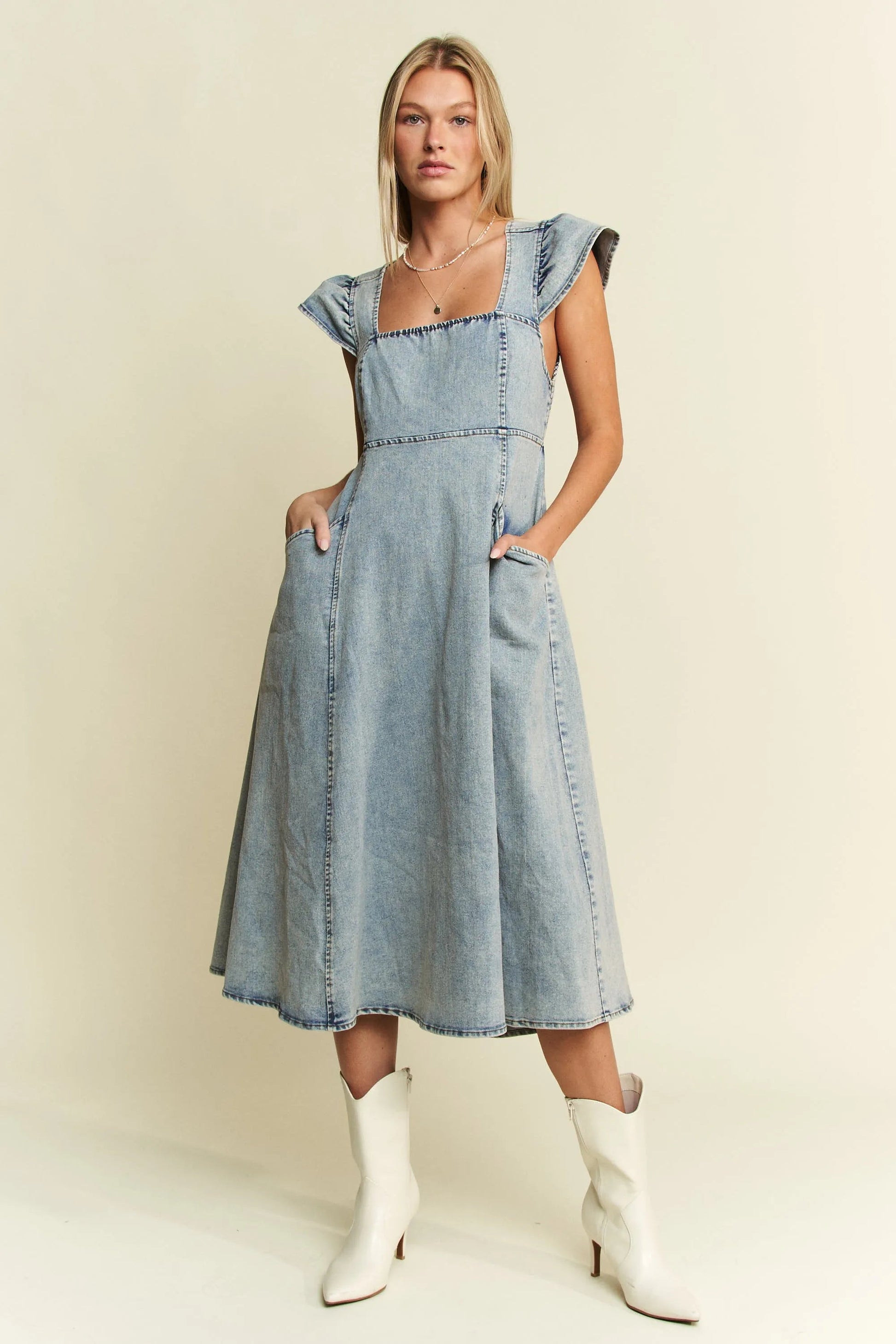 Jade By Jane Full Size Ruffled Denim Midi Dress Plus Size - Blu Lotus Boutique