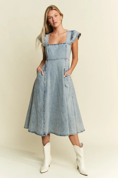 Jade By Jane Full Size Ruffled Denim Midi Dress Plus Size - Blu Lotus Boutique