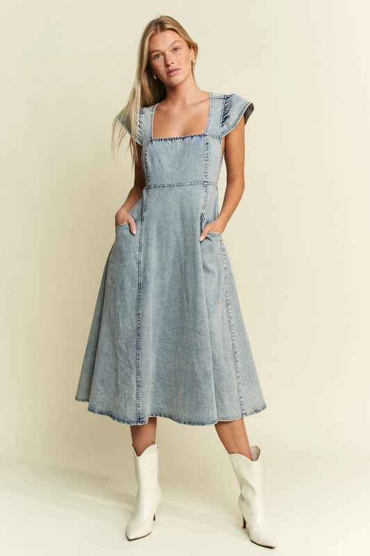 Jade By Jane Full Size Ruffled Denim Midi Dress Plus Size - Blu Lotus Boutique