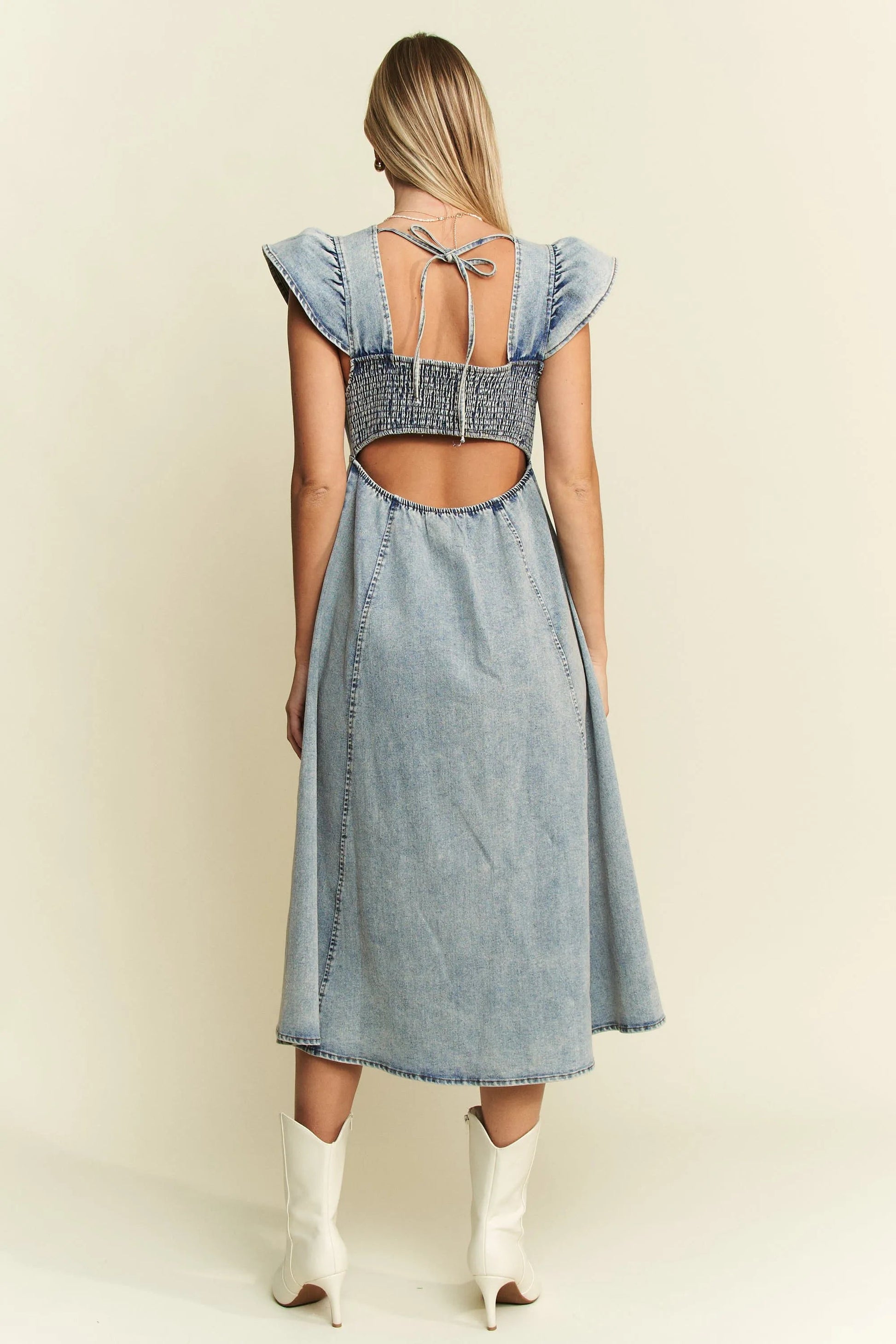 Jade By Jane Full Size Ruffled Denim Midi Dress Plus Size - Blu Lotus Boutique