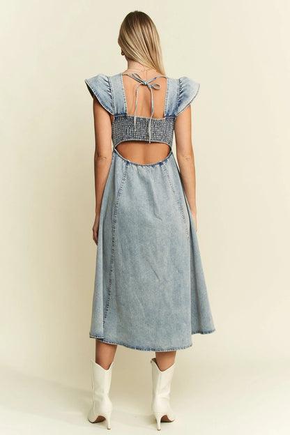 Jade By Jane Full Size Ruffled Denim Midi Dress Plus Size - Blu Lotus Boutique