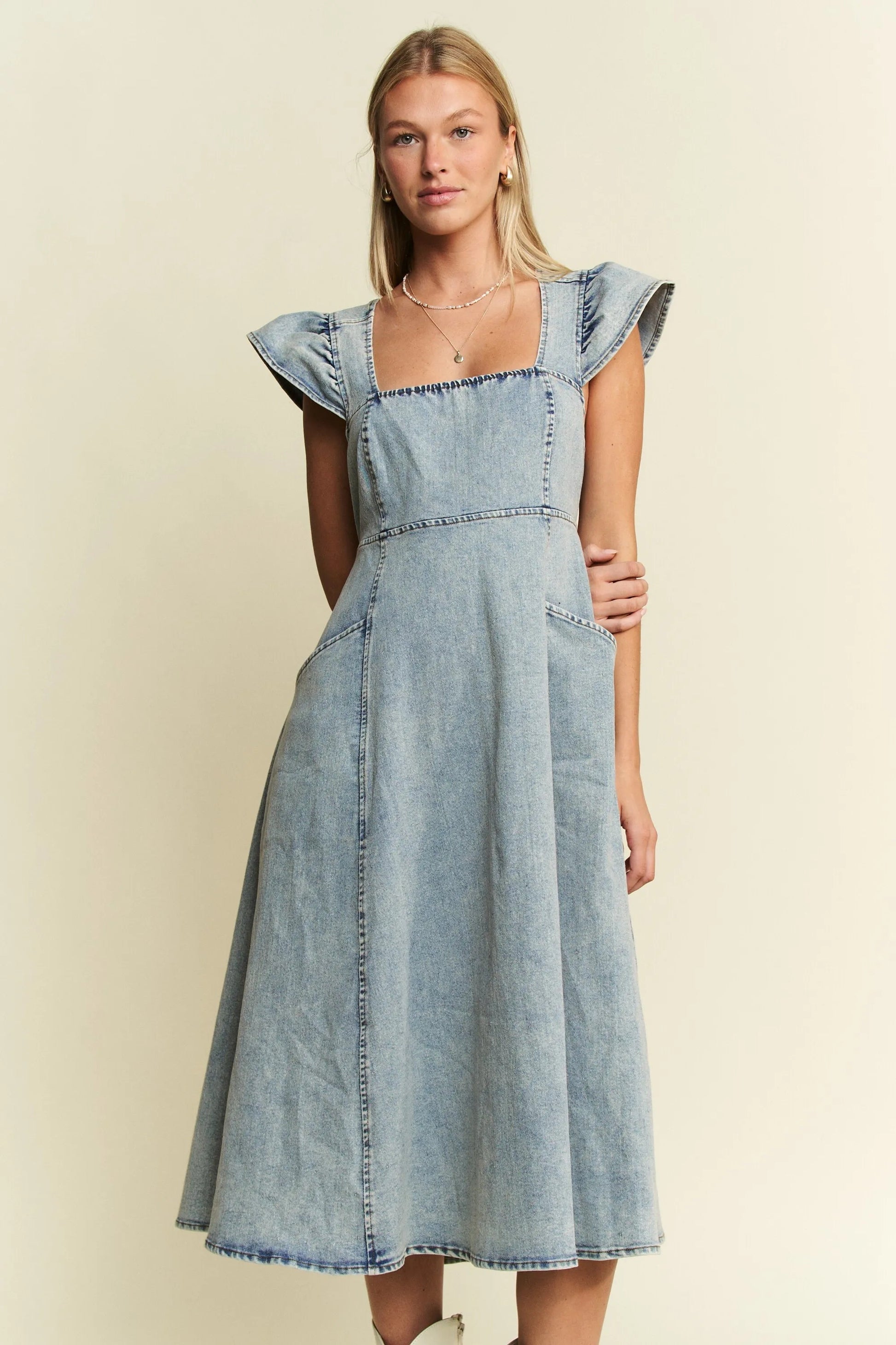 Jade By Jane Full Size Ruffled Denim Midi Dress Plus Size - Blu Lotus Boutique