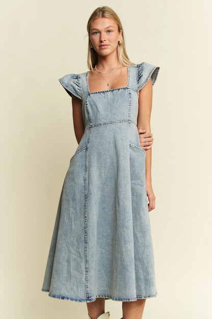 Jade By Jane Full Size Ruffled Denim Midi Dress Plus Size - Blu Lotus Boutique