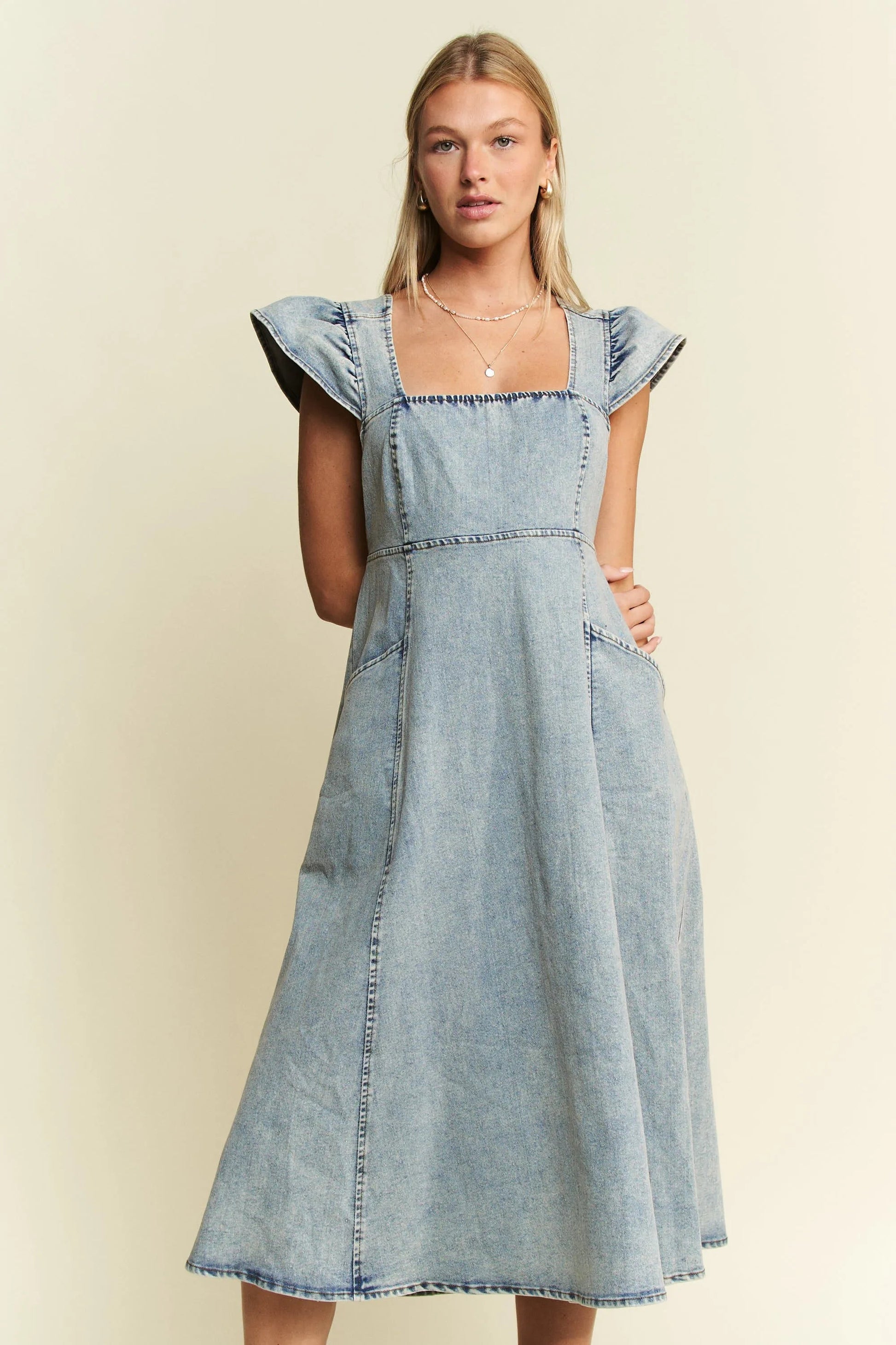 Jade By Jane Full Size Ruffled Denim Midi Dress Plus Size - Blu Lotus Boutique