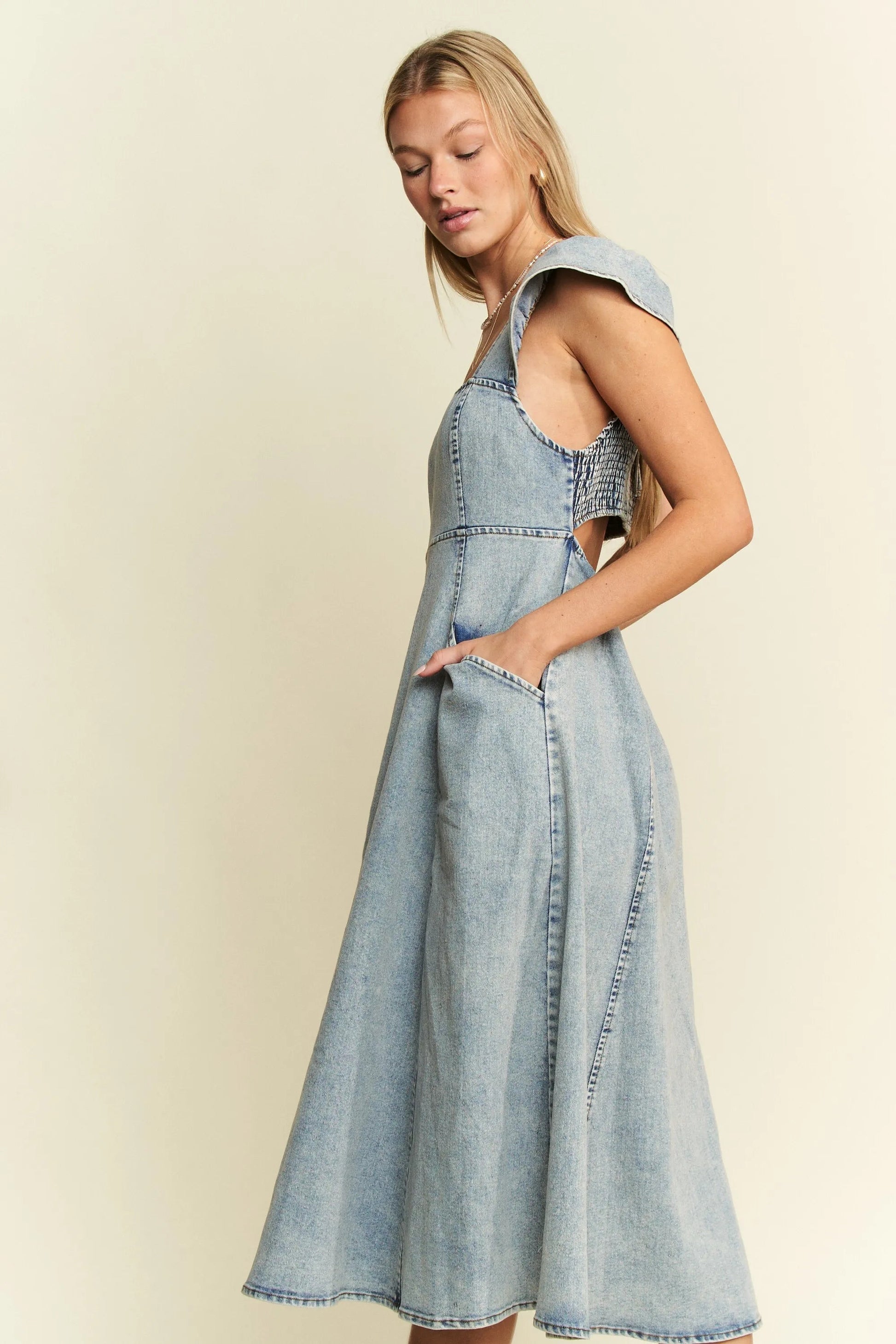 Jade By Jane Full Size Ruffled Denim Midi Dress Plus Size - Blu Lotus Boutique