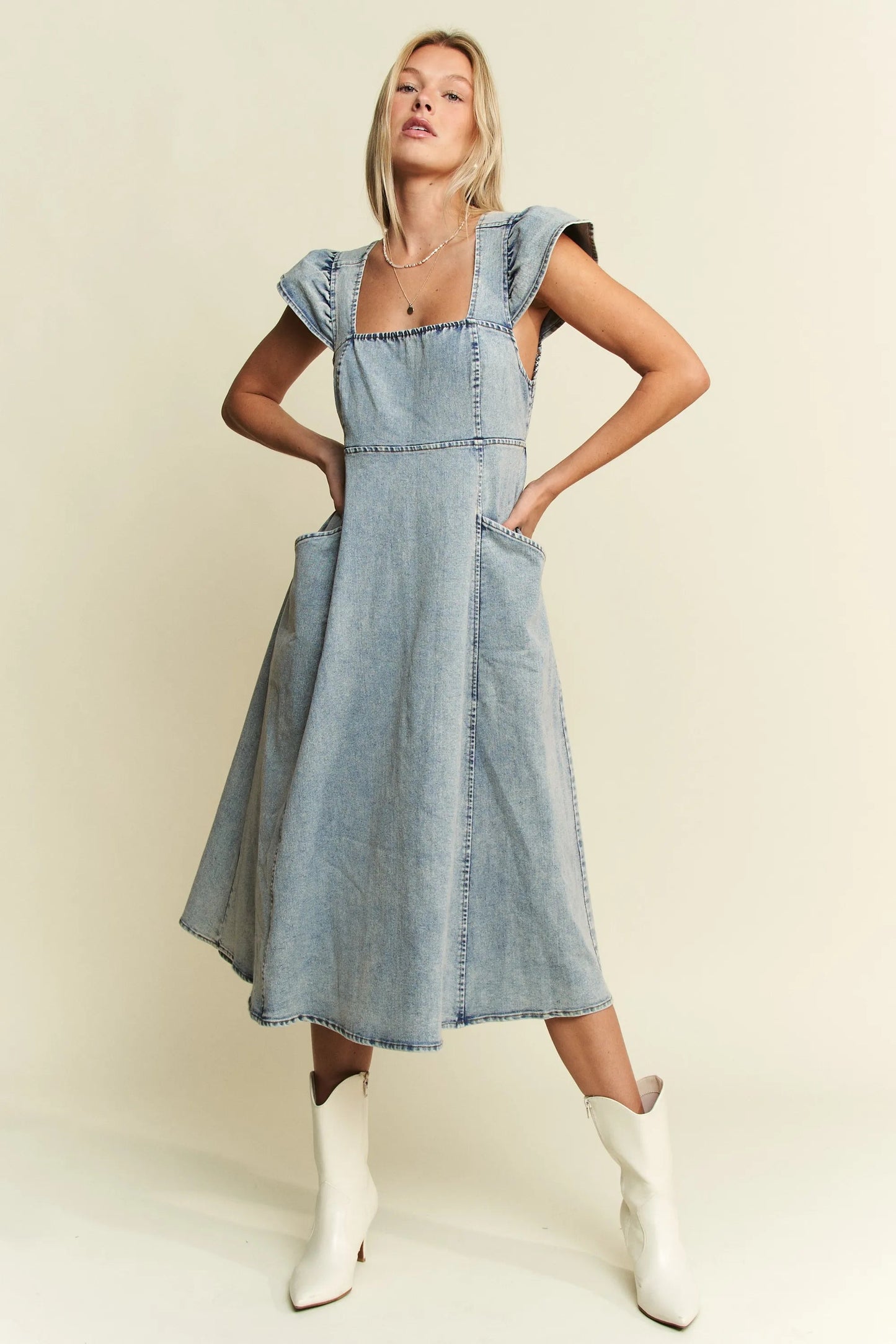 Jade By Jane Full Size Ruffled Denim Midi Dress Plus Size - Blu Lotus Boutique