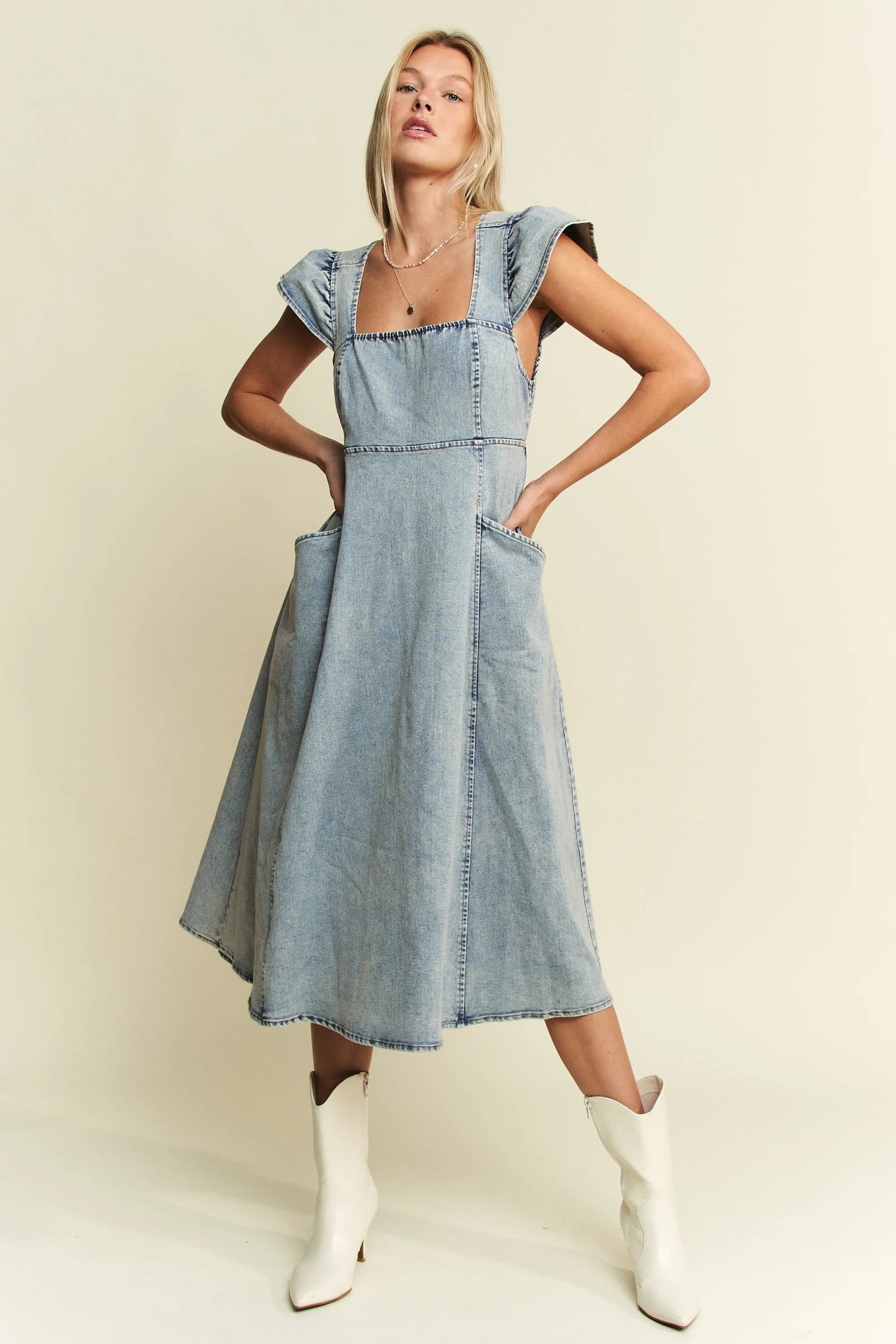 Jade By Jane Full Size Ruffled Denim Midi Dress Plus Size - Blu Lotus Boutique