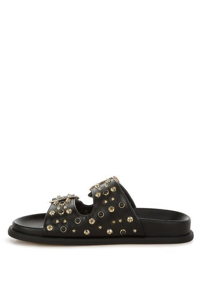 Jayata Metallic Stud Embellished Sliders - Blu Lotus Boutique