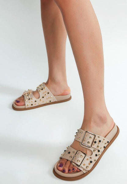 Jayata Metallic Stud Embellished Sliders - Blu Lotus Boutique