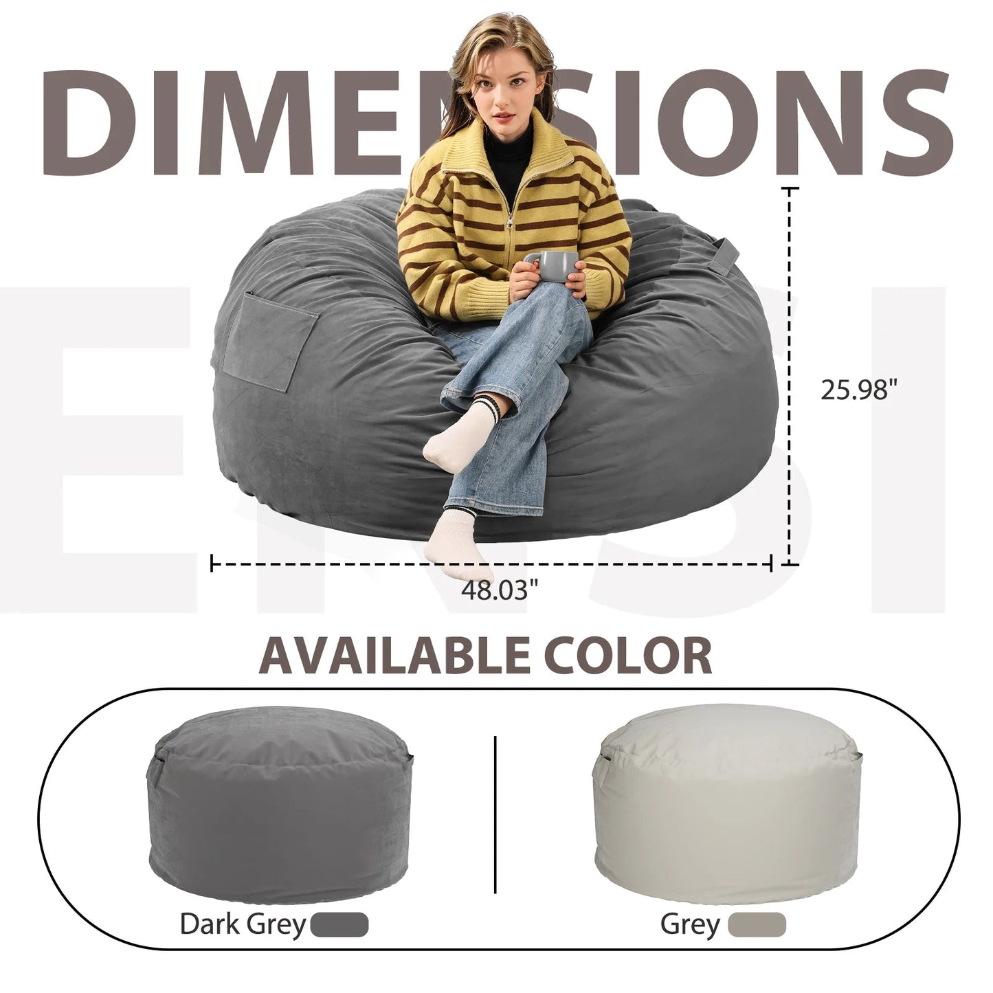 JHK Oversized 3/4FT Bean Bag Chair for Gaming Reading Lazy Sofa Foam Filled Couch with Removable Cover Living Room Furniture - Blu Lotus Boutique
