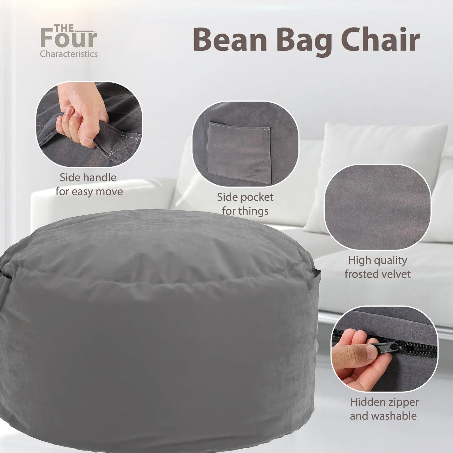 JHK Oversized 3/4FT Bean Bag Chair for Gaming Reading Lazy Sofa Foam Filled Couch with Removable Cover Living Room Furniture - Blu Lotus Boutique