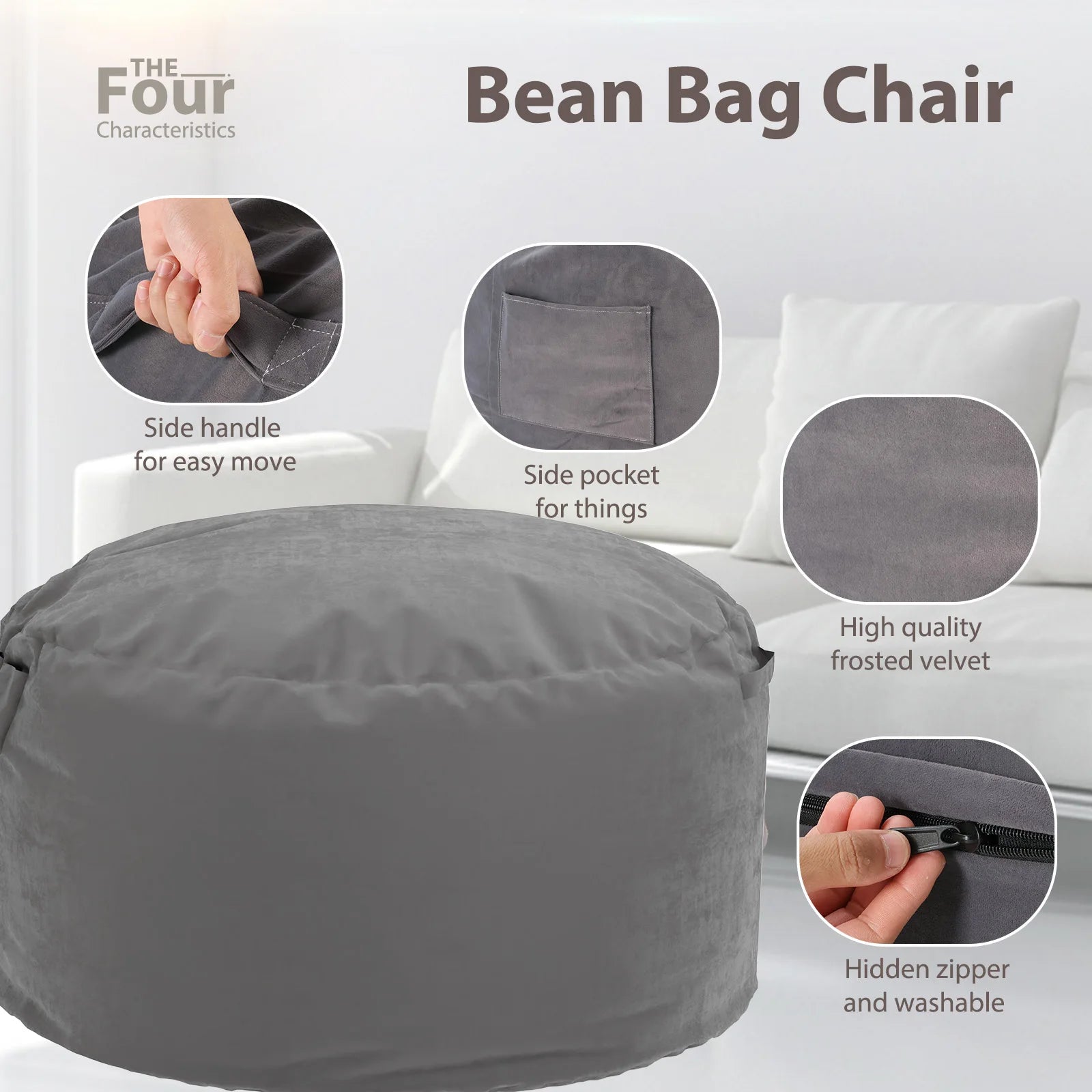 JHK Oversized 3/4FT Bean Bag Chair for Gaming Reading Lazy Sofa Foam Filled Couch with Removable Cover Living Room Furniture - Blu Lotus Boutique