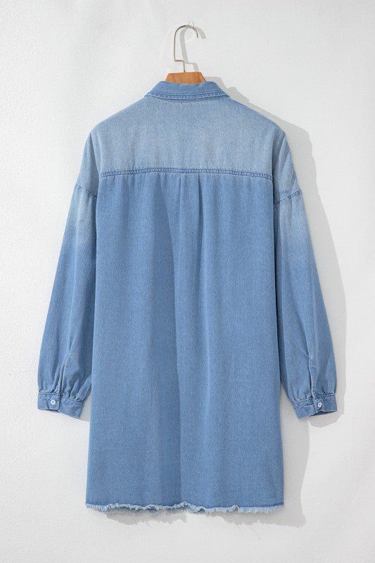 Journee Medium Washed Denim Shirt Dress - Blu Lotus Boutique