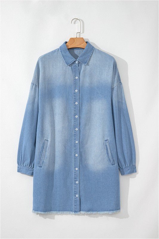 Journee Medium Washed Denim Shirt Dress - Blu Lotus Boutique
