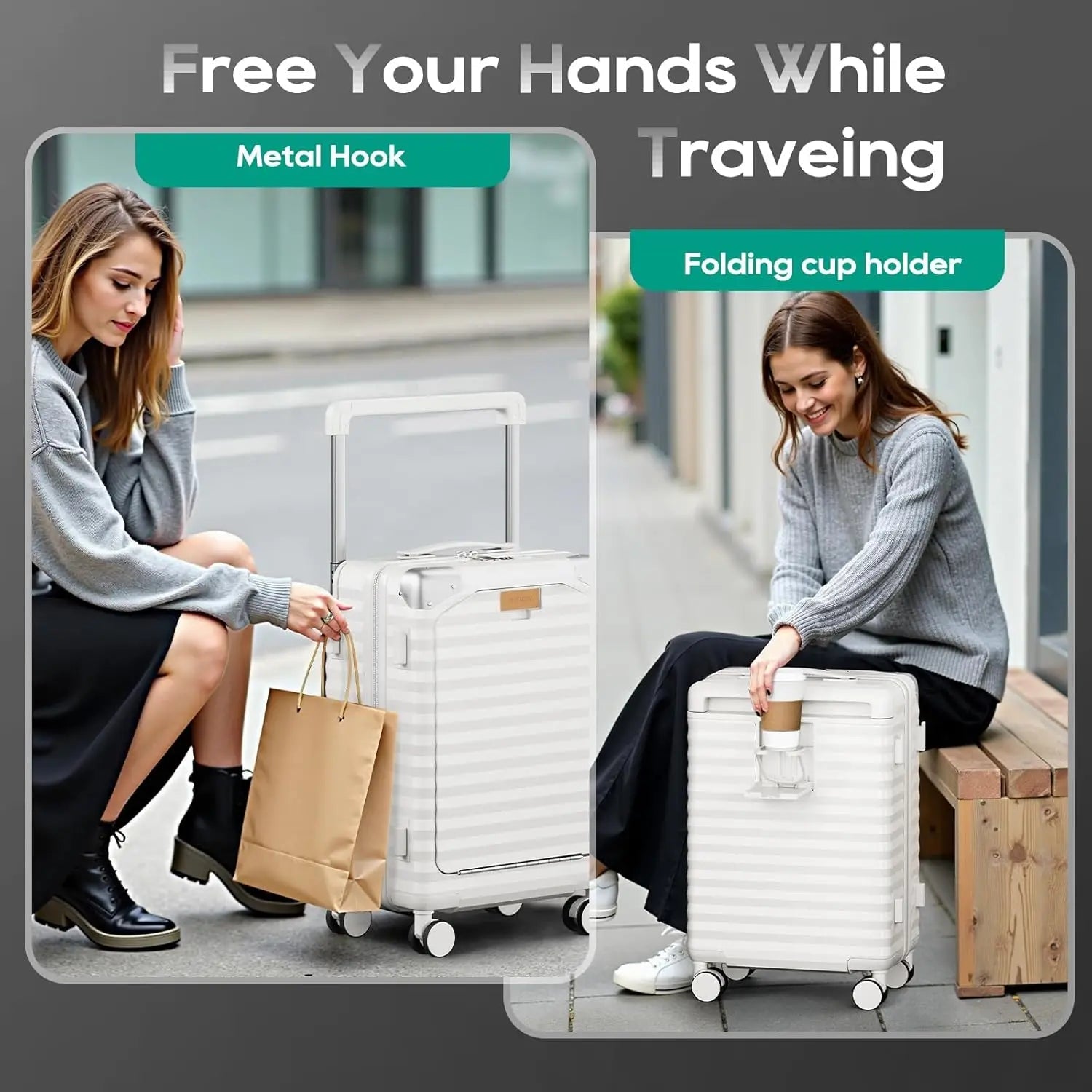 Joyway 20 inch Front Opening Carry on Luggage Suitcase 1 Piece, Cup Holder, TSA Lock, Mute Spinner Wheels, Lightweight Durable - Blu Lotus Boutique