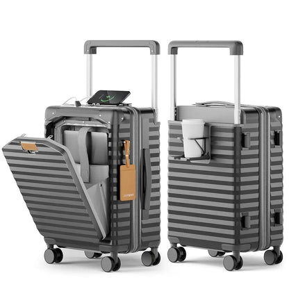 Joyway 20 inch Front Opening Carry on Luggage Suitcase 1 Piece, Cup Holder, TSA Lock, Mute Spinner Wheels, Lightweight Durable - Blu Lotus Boutique