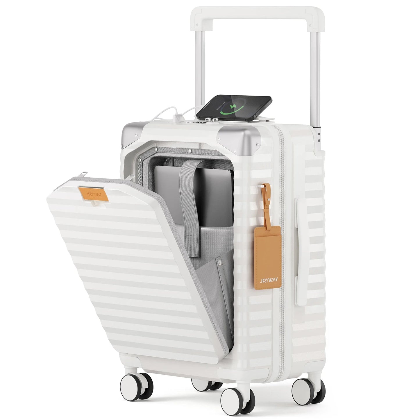 Joyway 20 inch Front Opening Carry on Luggage Suitcase 1 Piece, Cup Holder, TSA Lock, Mute Spinner Wheels, Lightweight Durable - Blu Lotus Boutique