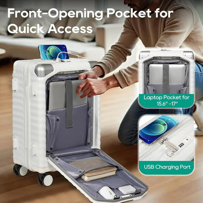 Joyway 20 inch Front Opening Carry on Luggage Suitcase 1 Piece, Cup Holder, TSA Lock, Mute Spinner Wheels, Lightweight Durable - Blu Lotus Boutique