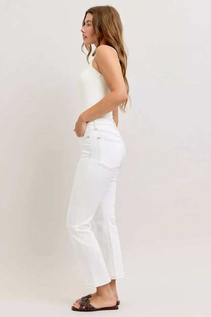 Judy Blue Contrast Stitching Cropped Flare Jeans - Blu Lotus Boutique