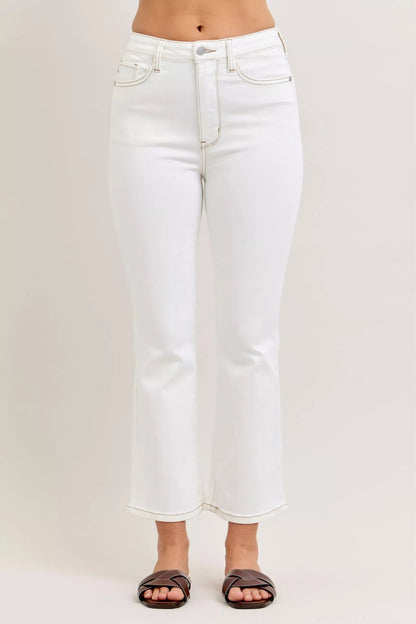 Judy Blue Contrast Stitching Cropped Flare Jeans - Blu Lotus Boutique