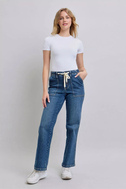 Judy Blue Drawstring Straight Jeans with Pockets - Blu Lotus Boutique