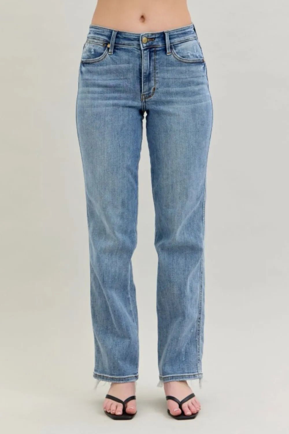 Judy Blue Frayed Hem Cell Phone Pocket Dad Jeans - Blu Lotus Boutique
