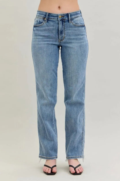 Judy Blue Frayed Hem Cell Phone Pocket Dad Jeans - Blu Lotus Boutique