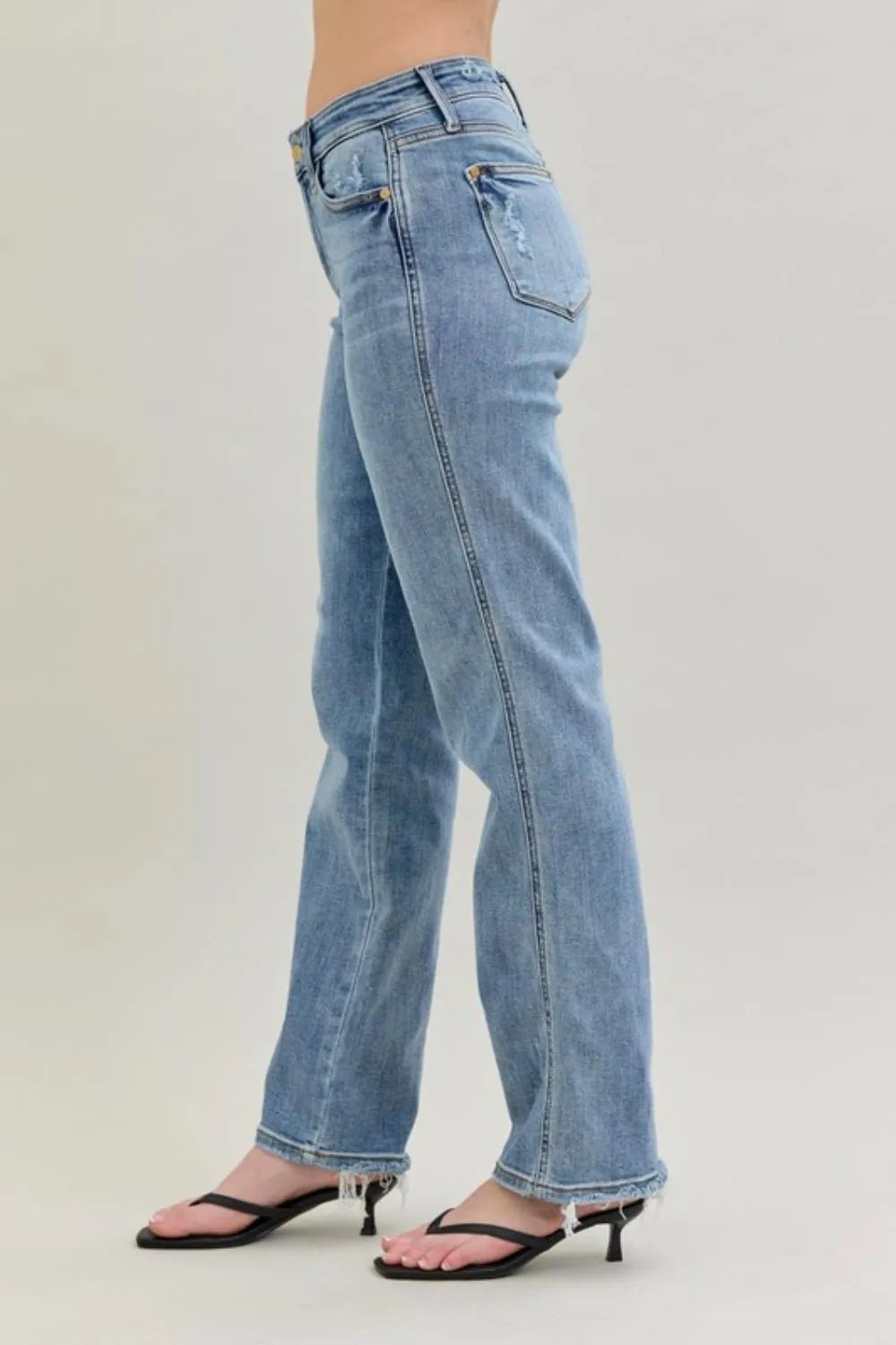 Judy Blue Frayed Hem Cell Phone Pocket Dad Jeans - Blu Lotus Boutique
