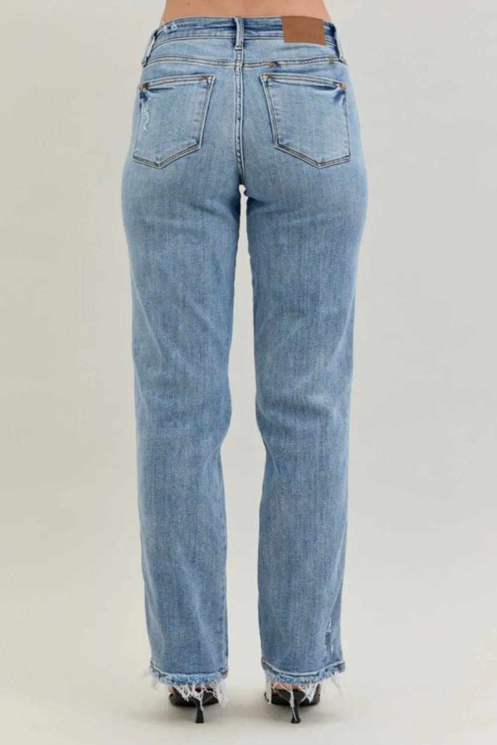 Judy Blue Frayed Hem Cell Phone Pocket Dad Jeans - Blu Lotus Boutique