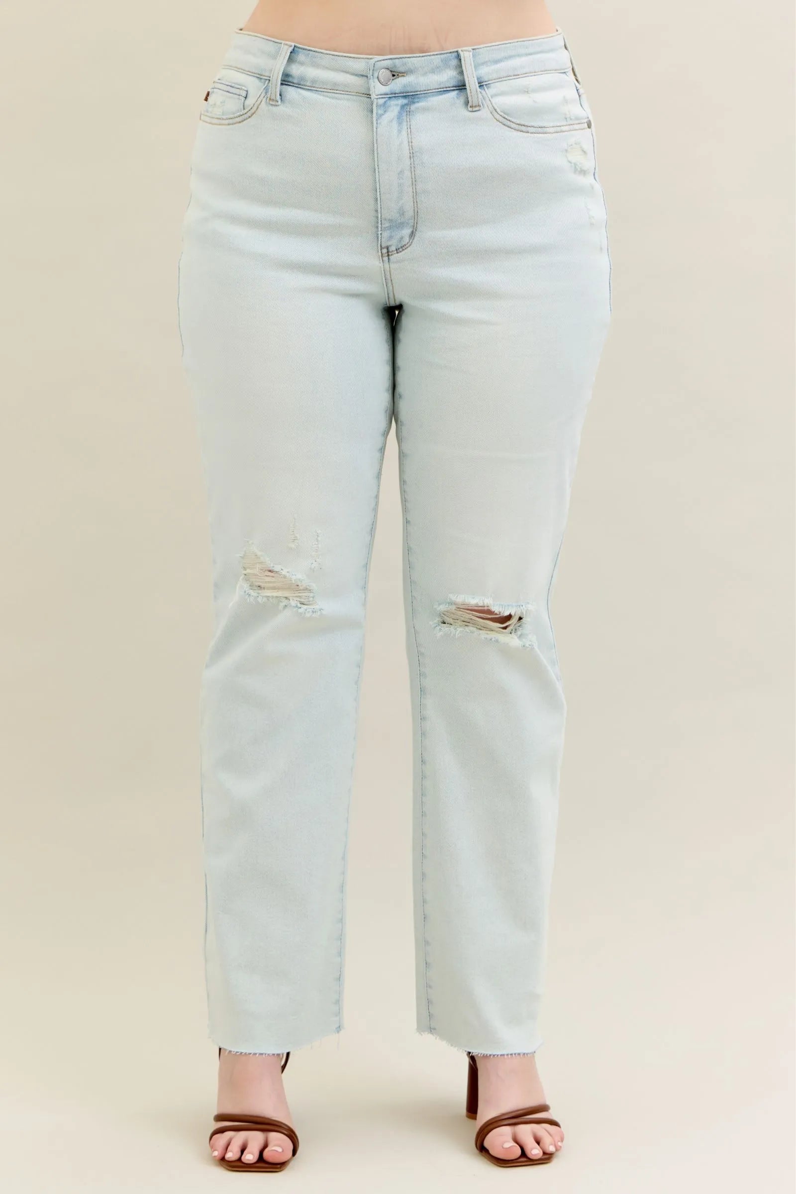 Judy Blue Full Size Destroy & Fray Hem Bootcut Jeans Plus Size - Blu Lotus Boutique