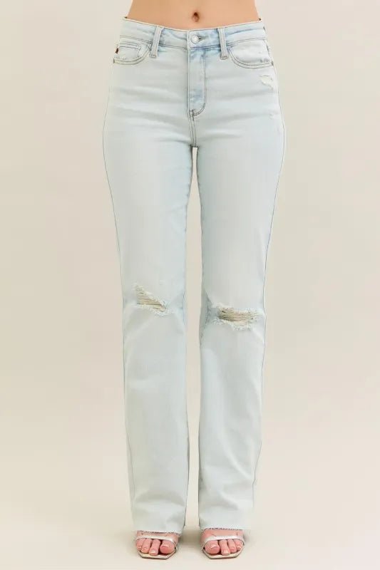 Judy Blue Full Size Destroy & Fray Hem Bootcut Jeans Plus Size - Blu Lotus Boutique